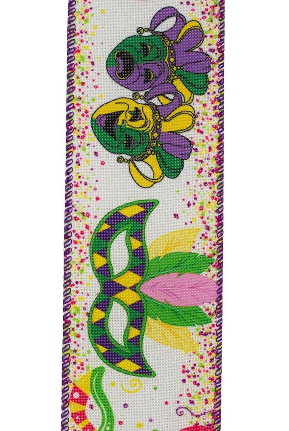 2.5" Mardi Gras Masks Linen Ribbon: Multi (10 Yards)