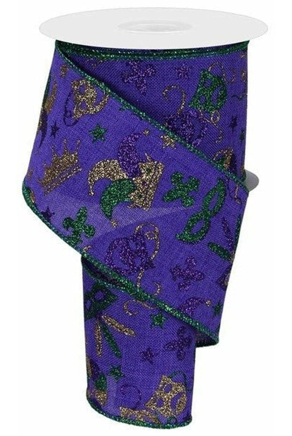 Shop For 2.5" Mardi Gras Pattern Ribbon: Purple (10 Yards) at Michelle's aDOORable Creations