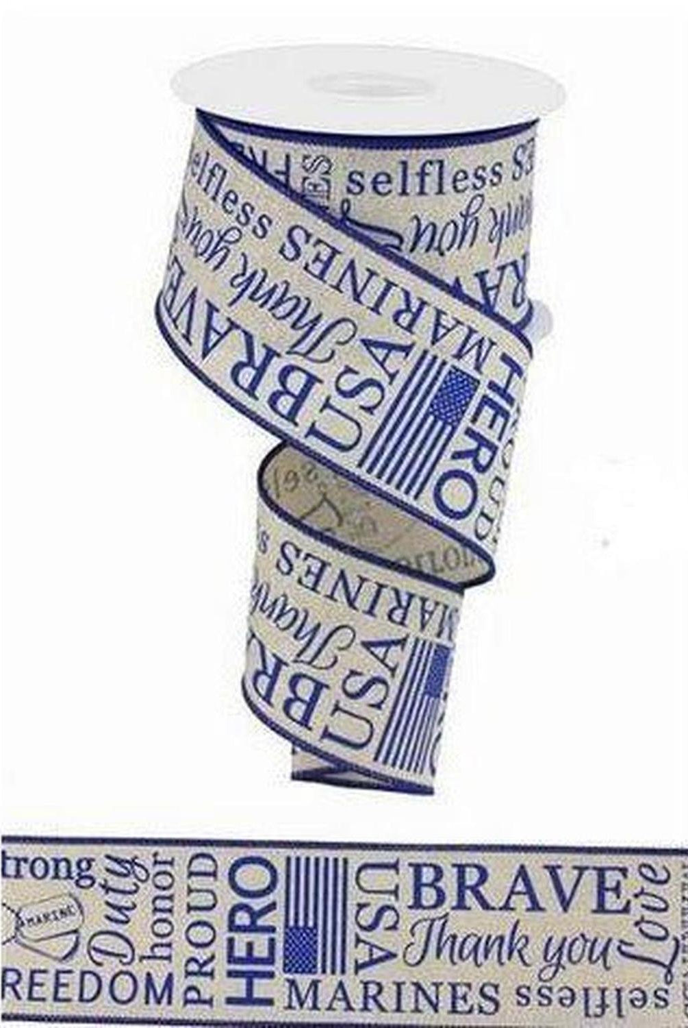 2.5" Marines Ribbon: Light Natural & Blue (10 Yards)