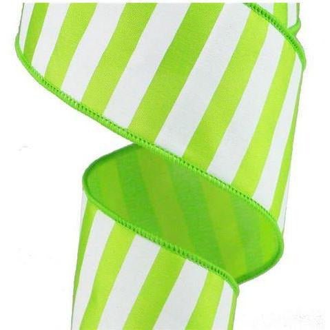 Shop For 2.5" Medium Horizontal Stripe Ribbon: Lime Green & White (10 Yards) at Michelle's aDOORable Creations