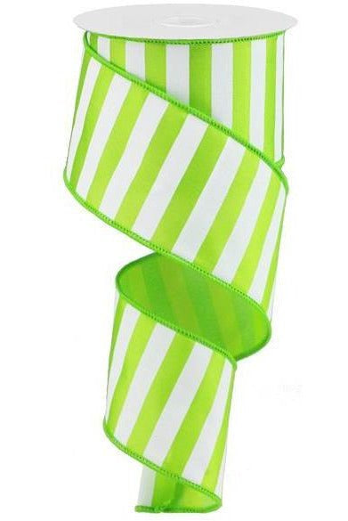 Shop For 2.5" Medium Horizontal Stripe Ribbon: Lime Green & White (10 Yards) at Michelle's aDOORable Creations