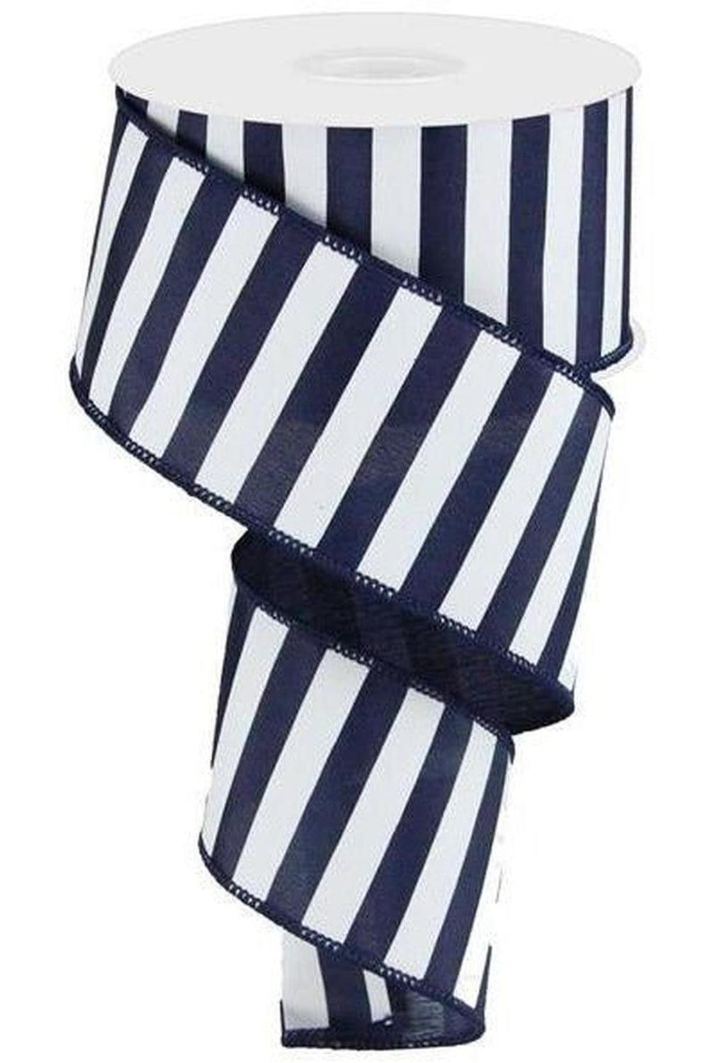 Shop For 2.5" Medium Horizontal Stripe Ribbon: Navy Blue & White (10 Yards) at Michelle's aDOORable Creations