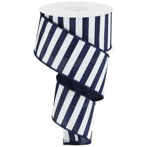 Shop For 2.5" Medium Horizontal Stripe Ribbon: Navy Blue & White (10 Yards) at Michelle's aDOORable Creations