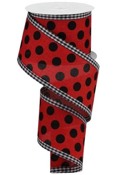 2.5" Medium Polka Dots Gingham Edge: Red & Black (10 Yards) - Michelle's aDOORable Creations - Wired Edge Ribbon