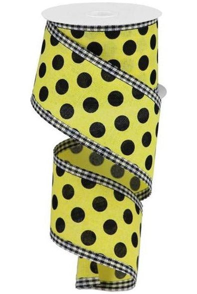 2.5" Medium Polka Dots Gingham Edge: Yellow & Black (10 Yards) - Michelle's aDOORable Creations - Wired Edge Ribbon