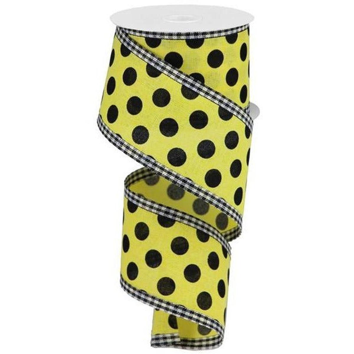 Shop For 2.5" Medium Polka Dots Gingham Edge: Yellow & Black (10 Yards) at Michelle's aDOORable Creations