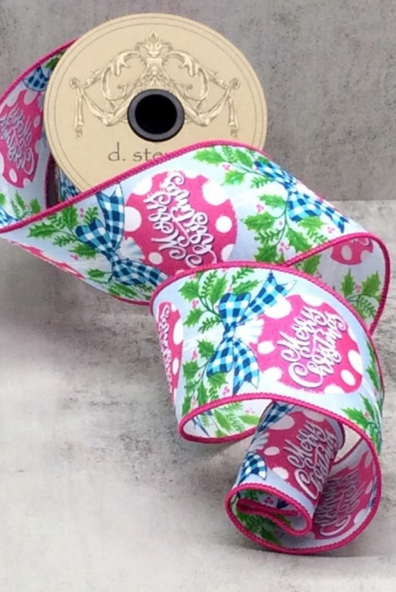 Shop For 2.5" Merry Christmas Ornament Pink/Blue (10 Yards) at Michelle's aDOORable Creations