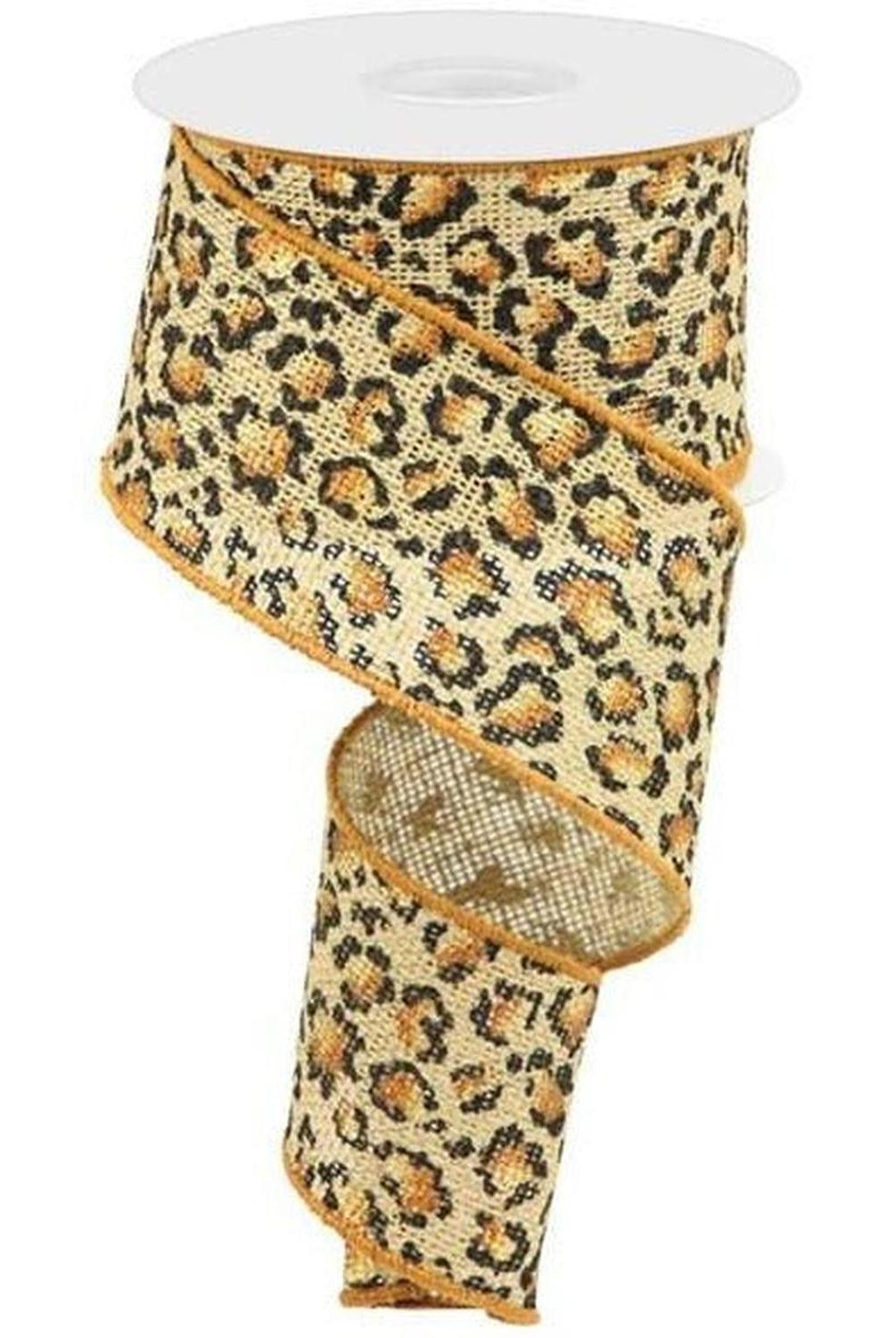 Shop For 2.5" Metallic Leopard Print Burlap Ribbon: Natural (10 Yards) at Michelle's aDOORable Creations