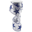 Shop For 2.5" Metallic Star Ribbon: Silver & Navy (10 Yards) at Michelle's aDOORable Creations