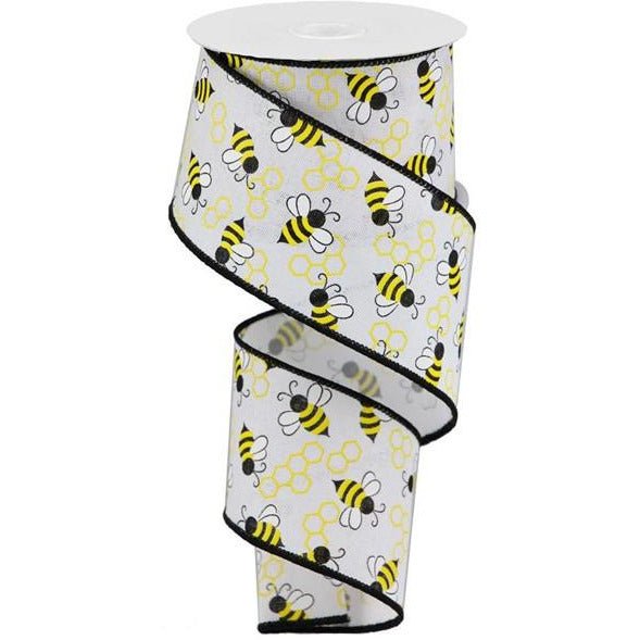 Shop For 2.5" Mini Bumblebees on Royal Ribbon: White (10 Yards) at Michelle's aDOORable Creations