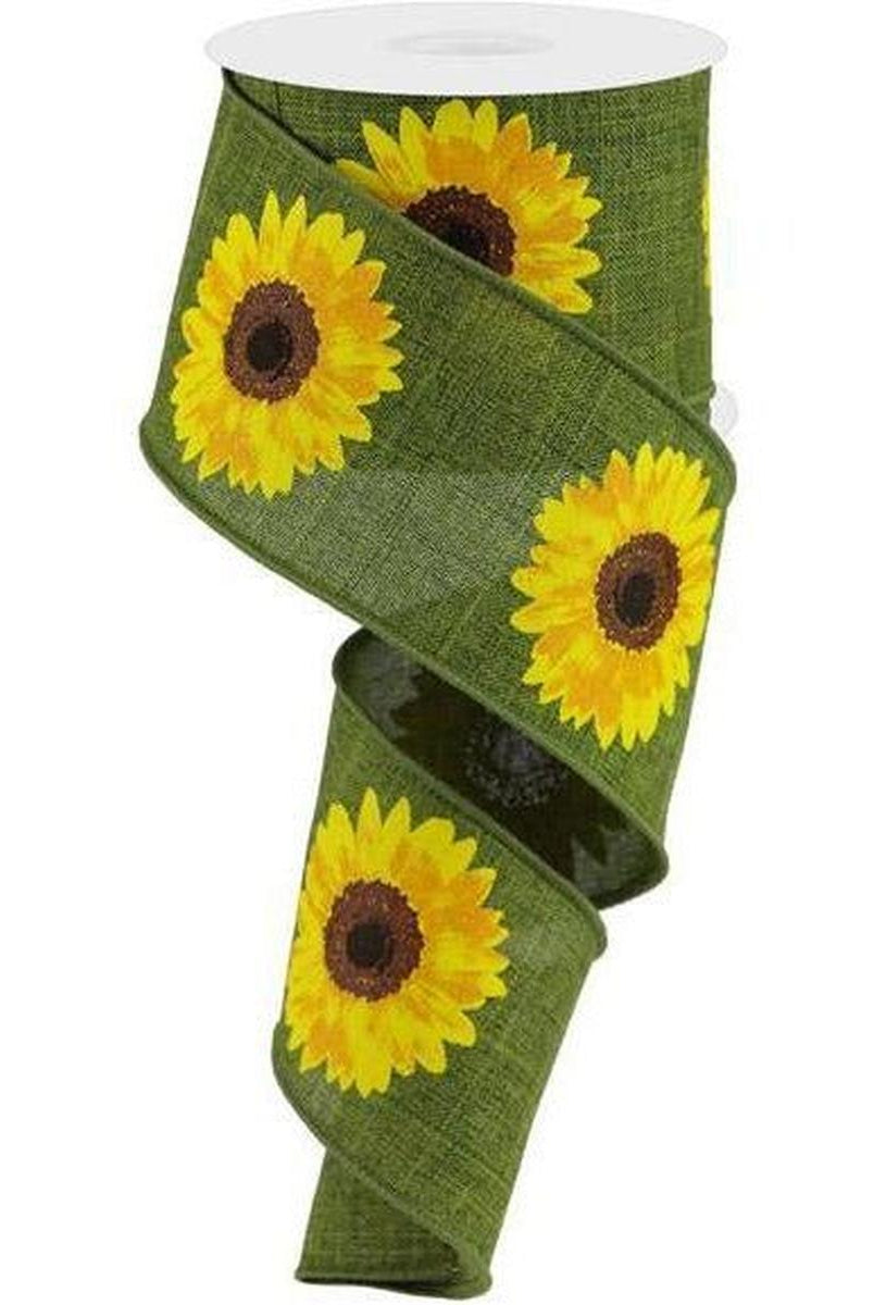 Shop For 2.5" Moss Green Sunflower Ribbon at Michelle's aDOORable Creations