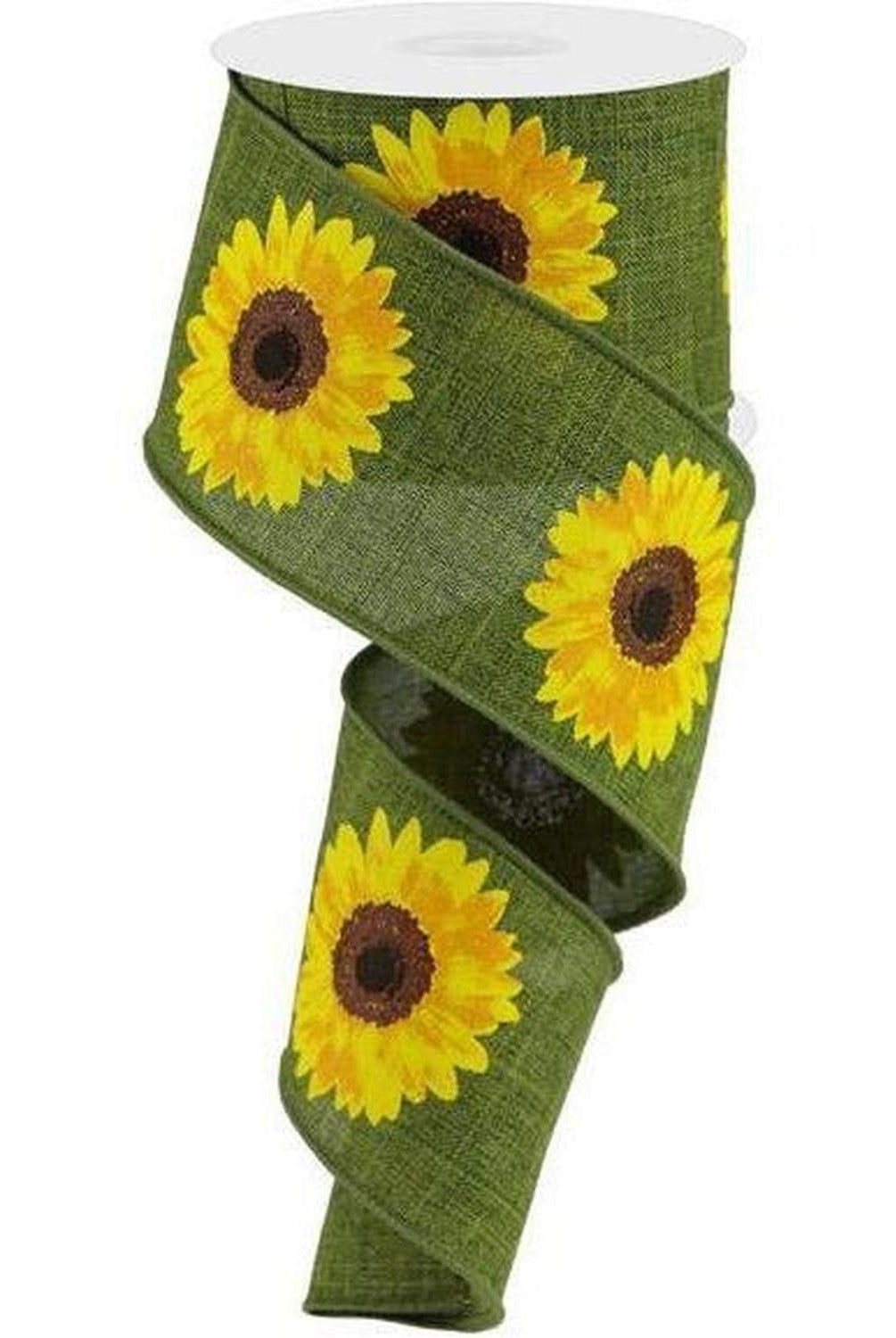 Shop For 2.5" Moss Green Sunflower Ribbon at Michelle's aDOORable Creations