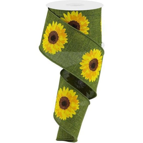 Shop For 2.5" Moss Green Sunflower Ribbon at Michelle's aDOORable Creations