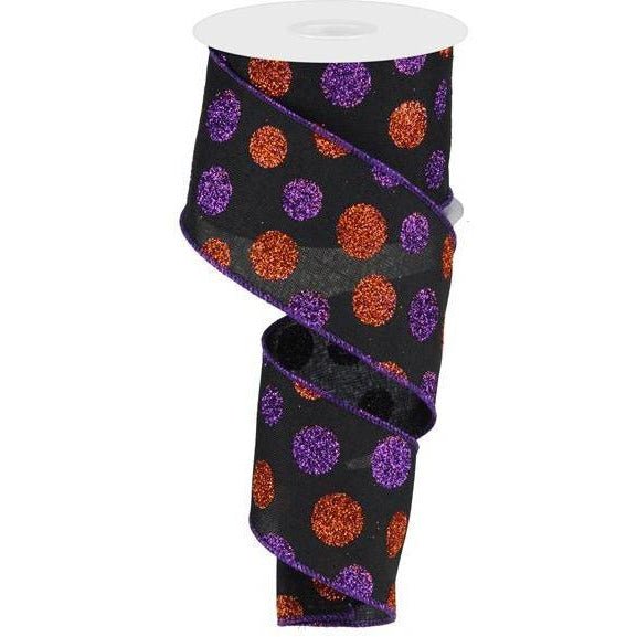 Shop For 2.5" Multi Glitter Dots: Black, Purple and Orange (10 Yards) at Michelle's aDOORable Creations