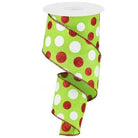 Shop For 2.5" Multi Glitter Dots Ribbon: Lime Green, Red, White (10 Yards) at Michelle's aDOORable Creations