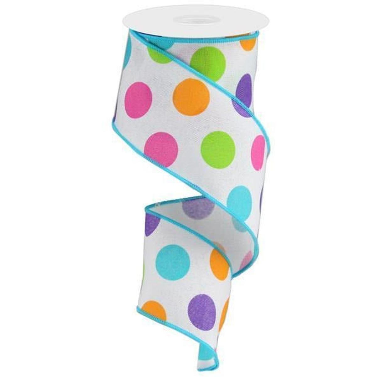 Shop For 2.5" Multi Polka Dots on Royal Ribbon: White (10 Yards) at Michelle's aDOORable Creations