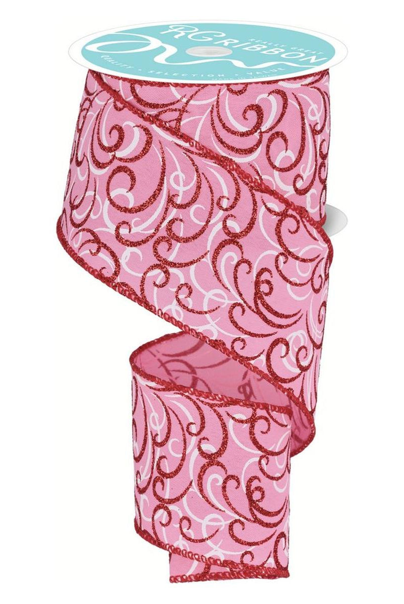 Shop For 2.5" Multi Swirls Glitter Ribbon: Pink/Red (10 Yard) at Michelle's aDOORable Creations