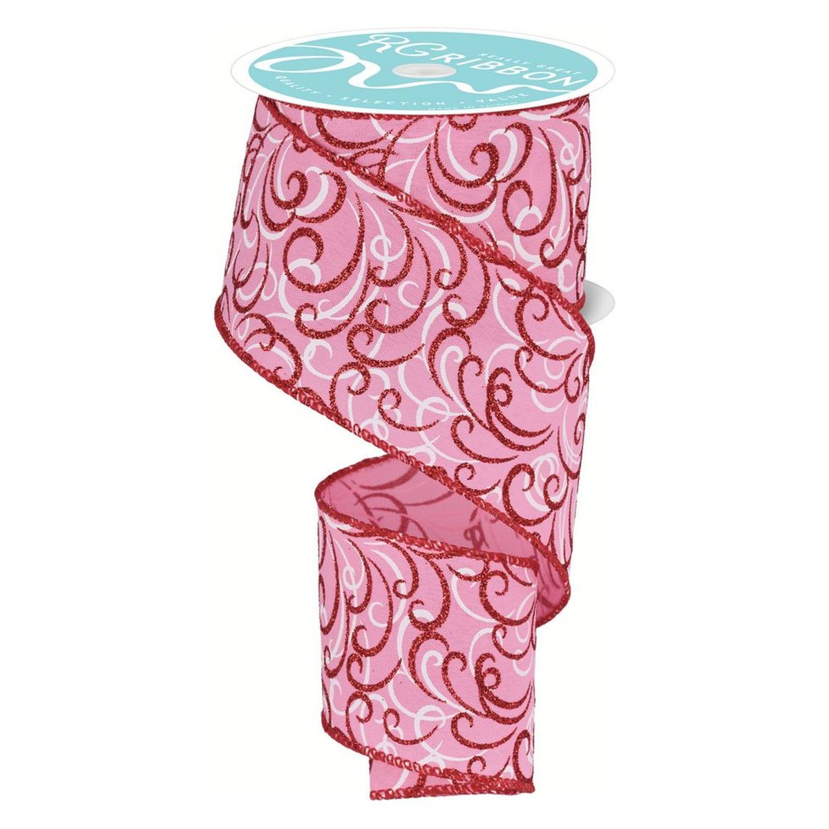 Shop For 2.5" Multi Swirls Glitter Ribbon: Pink/Red (10 Yard) at Michelle's aDOORable Creations