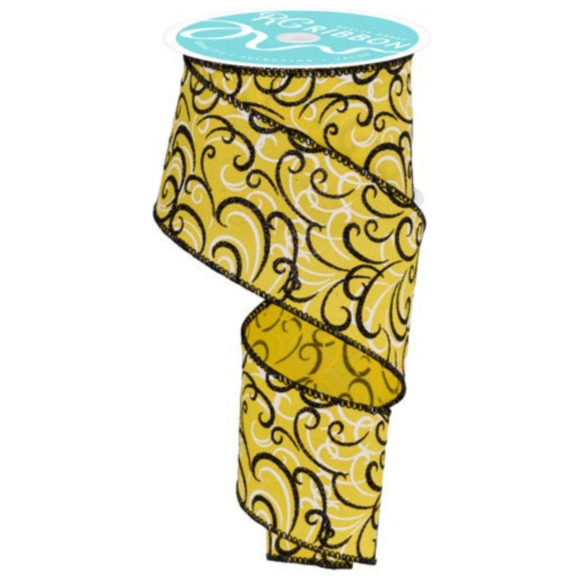 Shop For 2.5" Multi Swirls Glitter Ribbon: Yellow/Black (10 Yard) at Michelle's aDOORable Creations