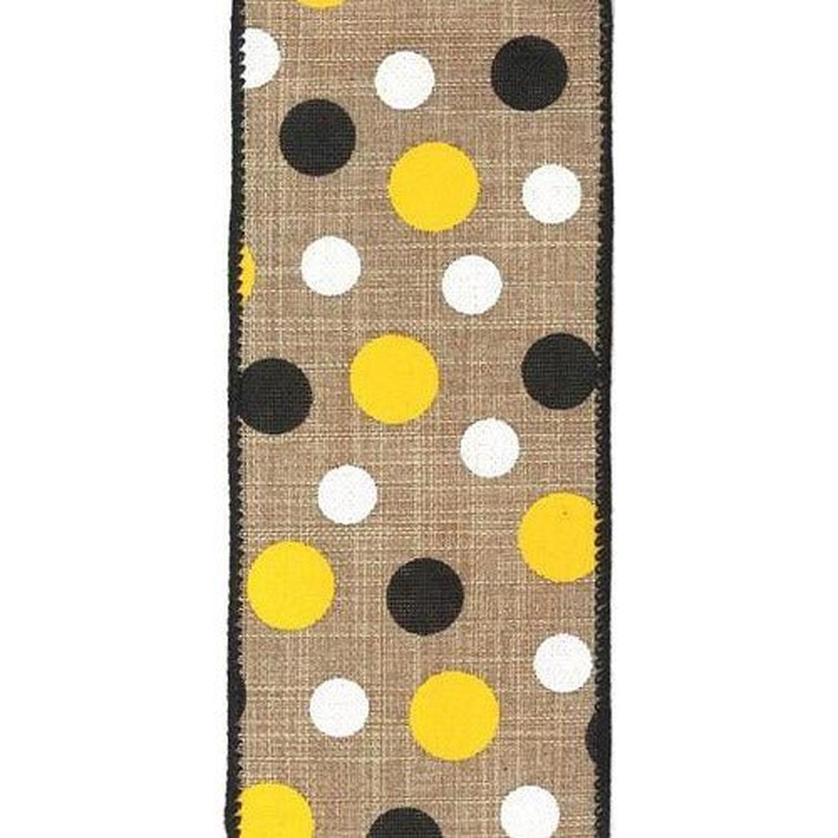 Shop For 2.5" Natural Canvas Ribbon: Black, Yellow, White Dots (10 Yards) at Michelle's aDOORable Creations
