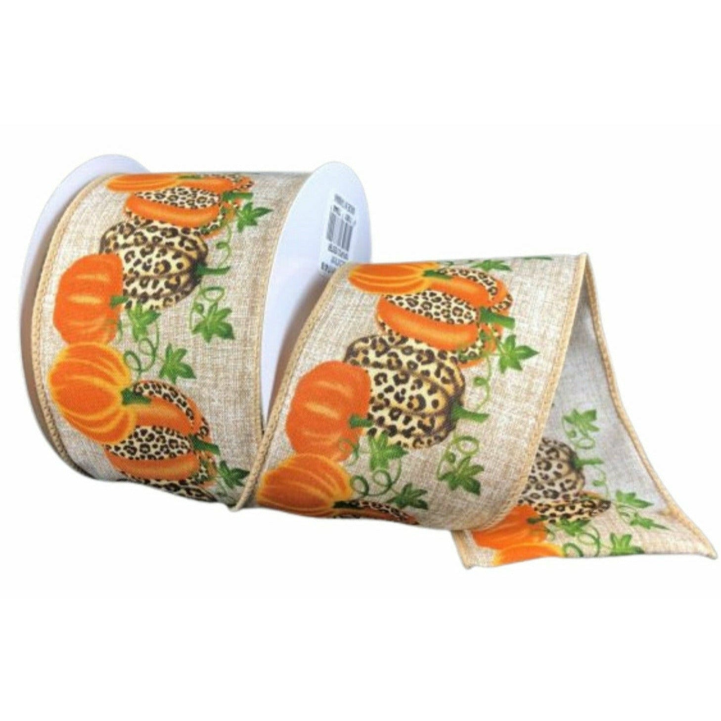 Shop For 2.5" Natural Linen Cheetah Pumpkin Ribbon: Orange (10 Yards) at Michelle's aDOORable Creations