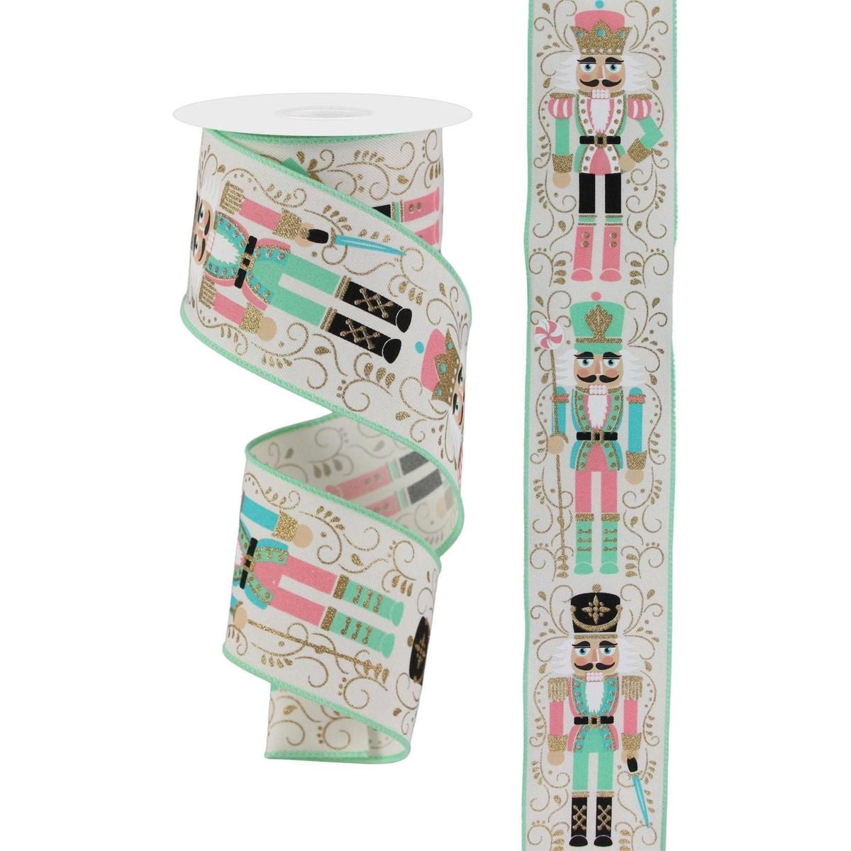 Shop For 2.5" Nutcracker Ribbon: Ivory/Mint Green (10 Yards) at Michelle's aDOORable Creations