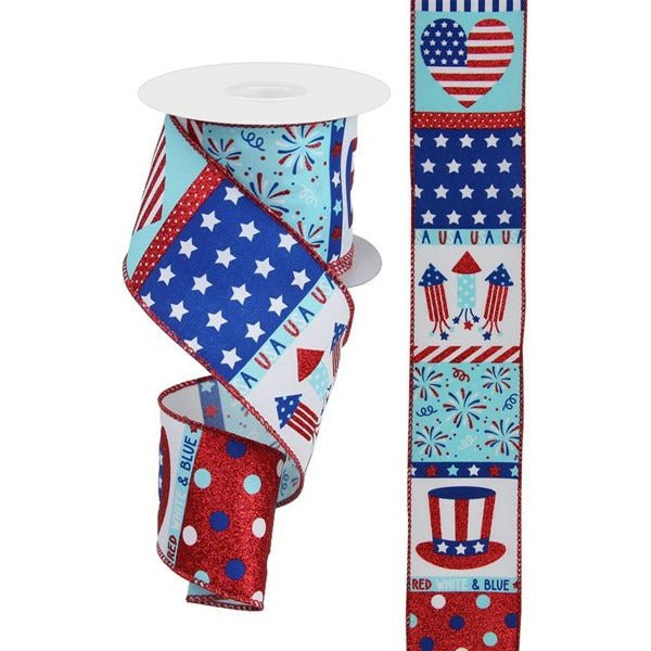 Shop For 2.5" Patriotic Block Ribbon: White (10 Yards) at Michelle's aDOORable Creations