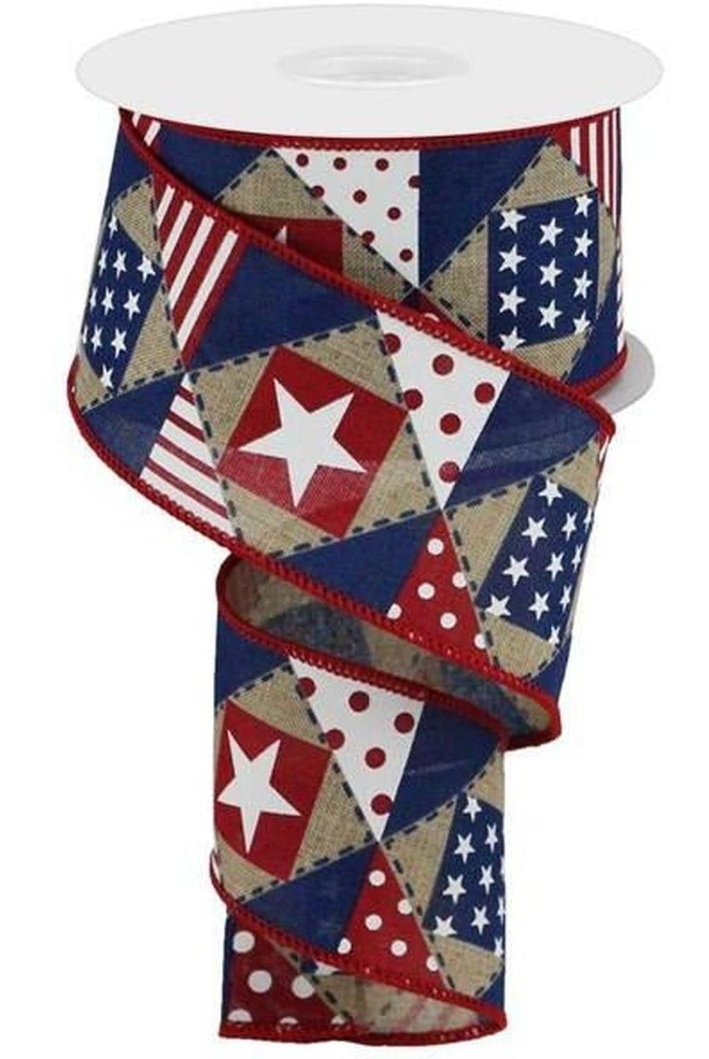 Shop For 2.5" Patriotic Patchwork Royal Ribbon: Natural (10 Yards) at Michelle's aDOORable Creations