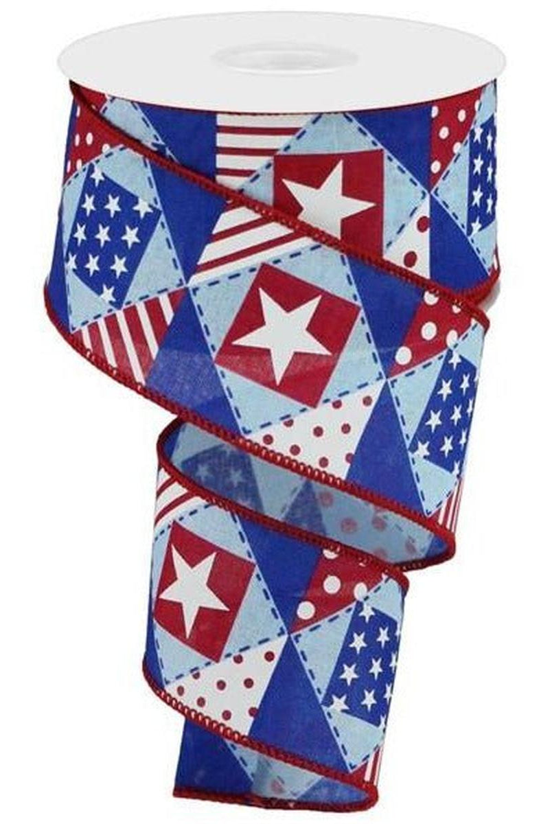 Shop For 2.5" Patriotic Patchwork Royal Ribbon: Pale Blue (10 Yards) at Michelle's aDOORable Creations
