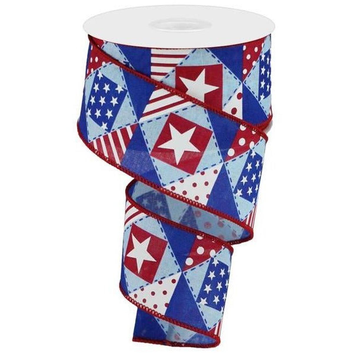 Shop For 2.5" Patriotic Patchwork Royal Ribbon: Pale Blue (10 Yards) at Michelle's aDOORable Creations