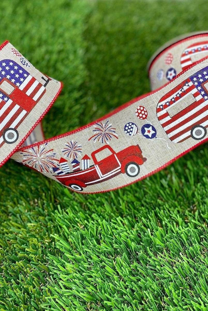 Shop For 2.5" Patriotic Truck Camper Ribbon: Natural (10 Yards) at Michelle's aDOORable Creations