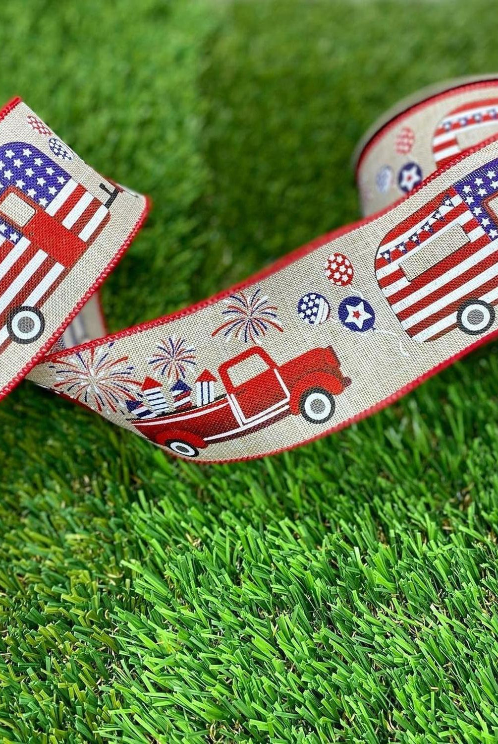 Shop For 2.5" Patriotic Truck Camper Ribbon: Natural (10 Yards) at Michelle's aDOORable Creations