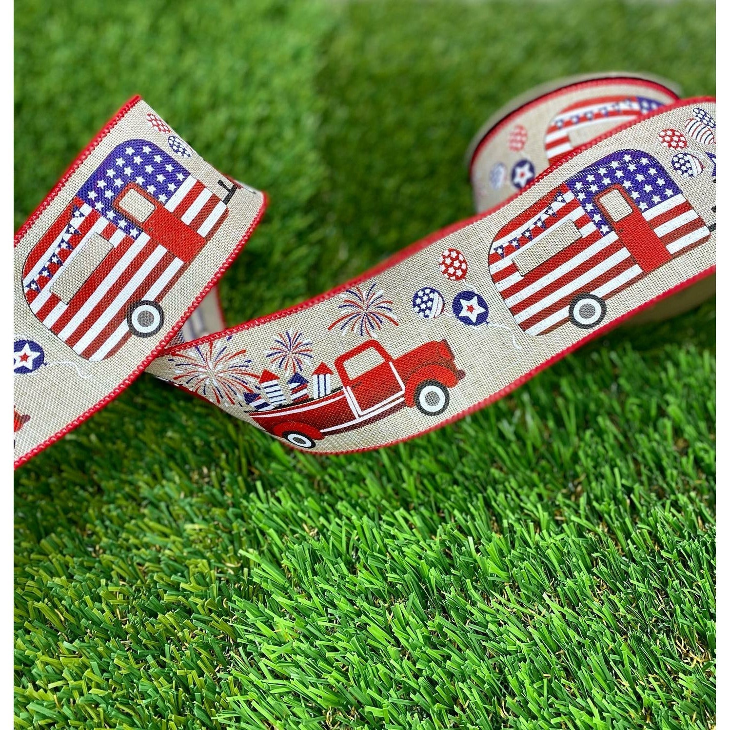 Shop For 2.5" Patriotic Truck Camper Ribbon: Natural (10 Yards) at Michelle's aDOORable Creations