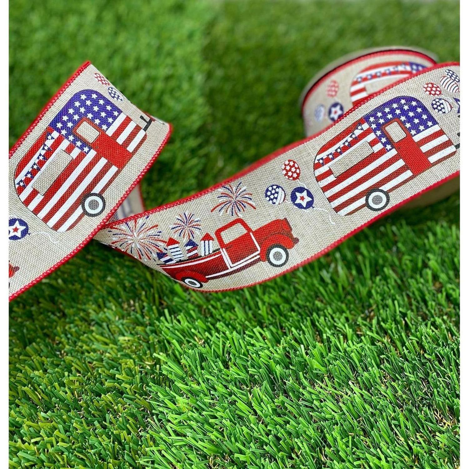 Shop For 2.5" Patriotic Truck Camper Ribbon: Natural (10 Yards) at Michelle's aDOORable Creations