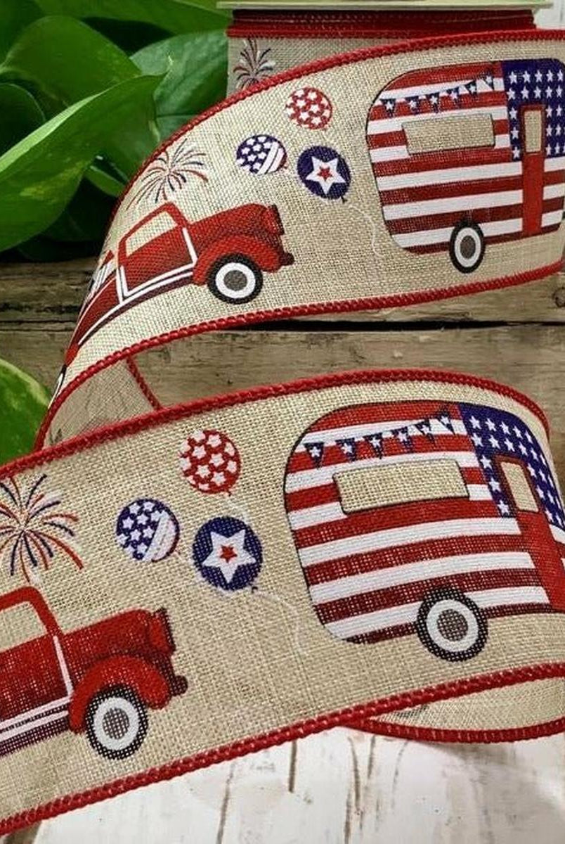 Shop For 2.5" Patriotic Truck Camper Ribbon: Natural (10 Yards) at Michelle's aDOORable Creations