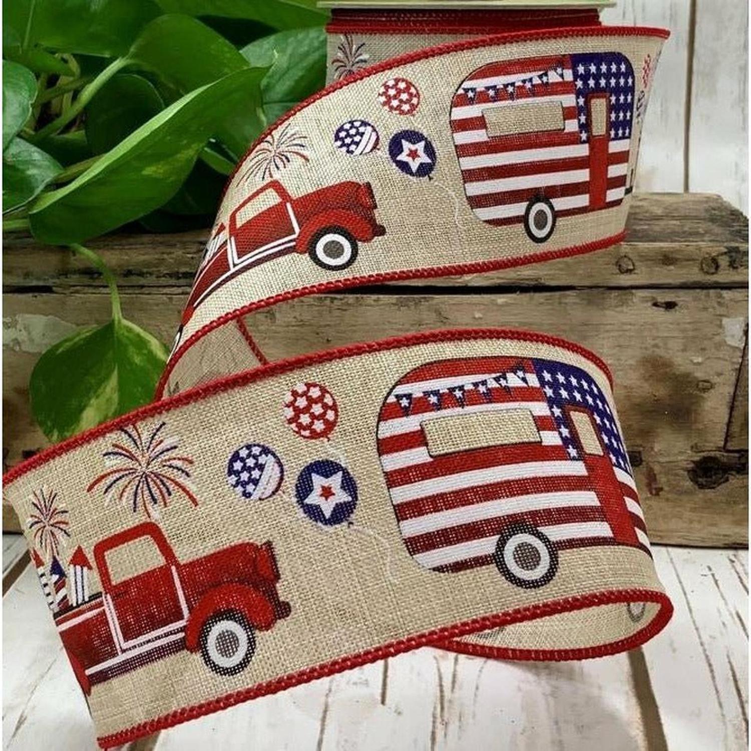 Shop For 2.5" Patriotic Truck Camper Ribbon: Natural (10 Yards) at Michelle's aDOORable Creations