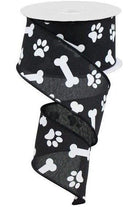 2.5" Paw Print Royal Ribbon: Black (10 Yards) - Michelle's aDOORable Creations - Wired Edge Ribbon