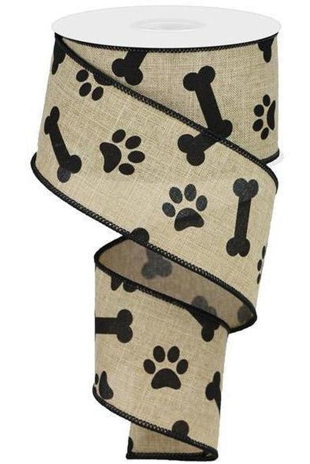 Shop For 2.5" Paw Print Royal Ribbon: Light Beige & Black (10 Yards) at Michelle's aDOORable Creations