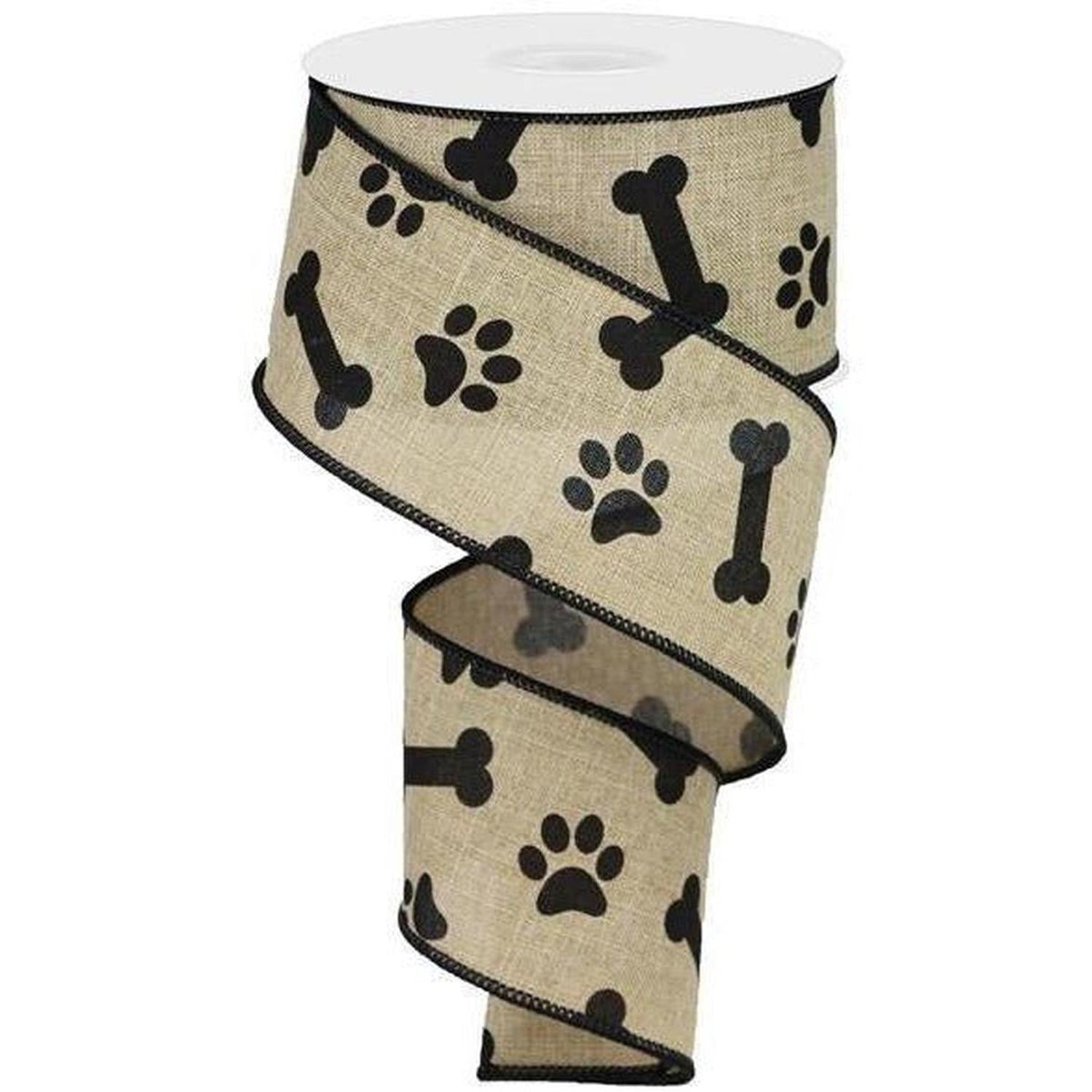 Shop For 2.5" Paw Print Royal Ribbon: Light Beige & Black (10 Yards) at Michelle's aDOORable Creations