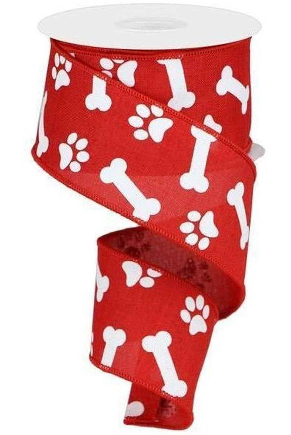 Shop For 2.5" Paw Print Royal Ribbon: Red & White (10 Yards) at Michelle's aDOORable Creations