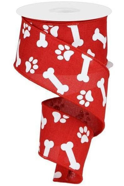Shop For 2.5" Paw Print Royal Ribbon: Red & White (10 Yards) at Michelle's aDOORable Creations