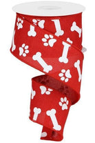 2.5" Paw Print Royal Ribbon: Red & White (10 Yards) - Michelle's aDOORable Creations - Wired Edge Ribbon