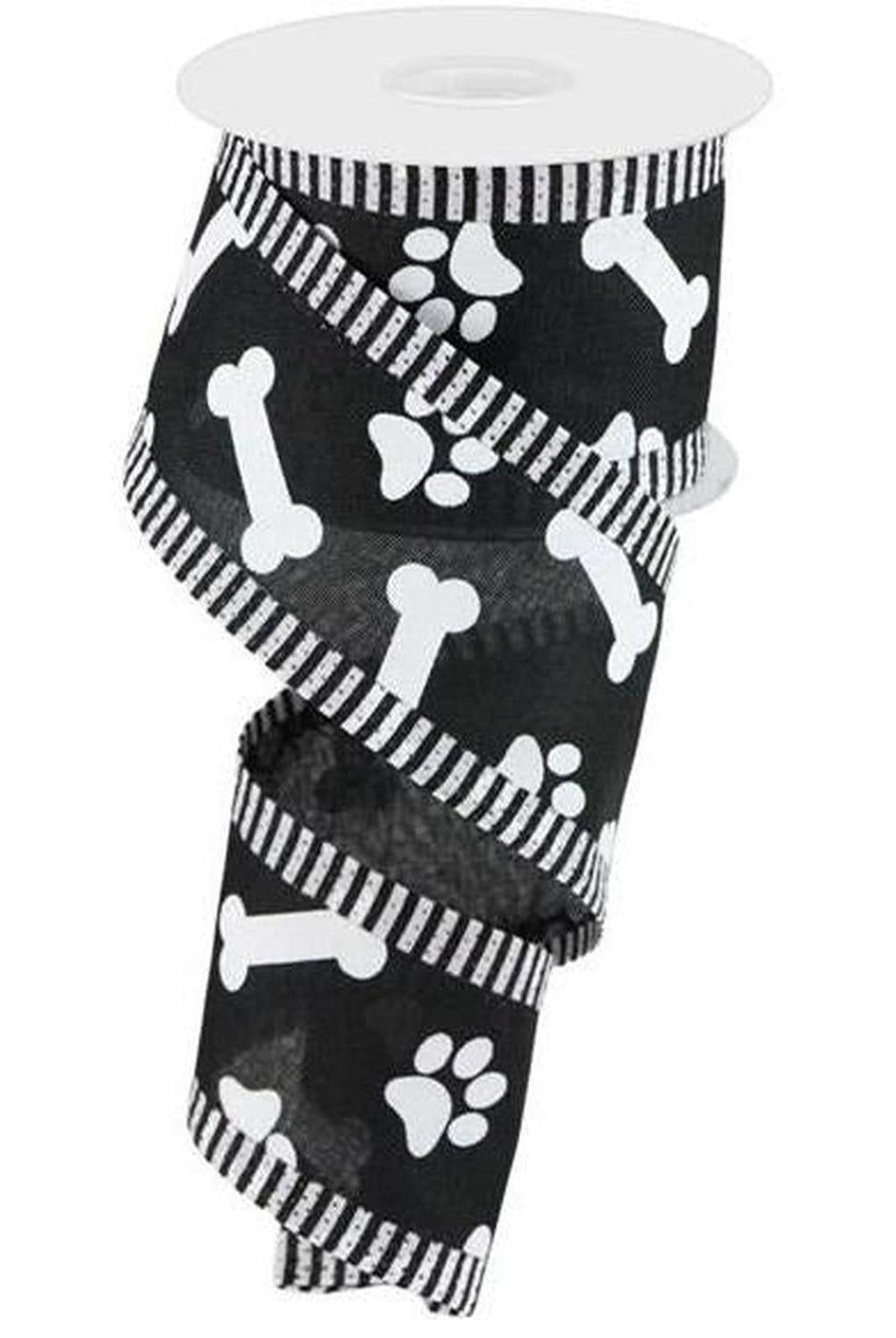 Shop For 2.5" Paw Print Thin Stripe Ribbon: Black & White (10 Yards) at Michelle's aDOORable Creations