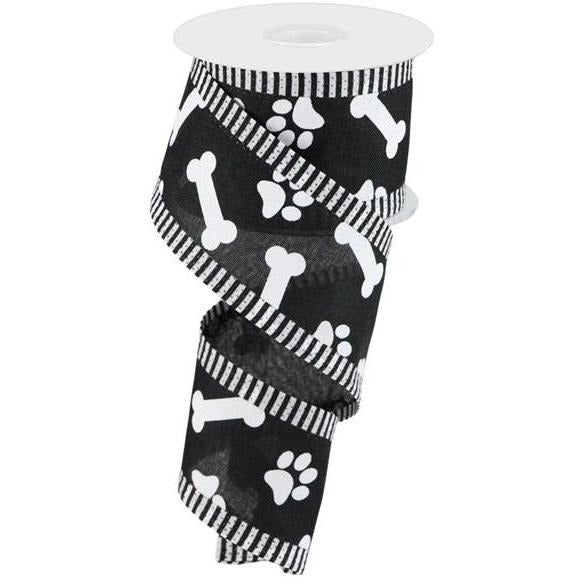 Shop For 2.5" Paw Print Thin Stripe Ribbon: Black & White (10 Yards) at Michelle's aDOORable Creations