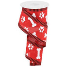Shop For 2.5" Paw Print Thin Stripe Ribbon: Red & White (10 Yards) at Michelle's aDOORable Creations