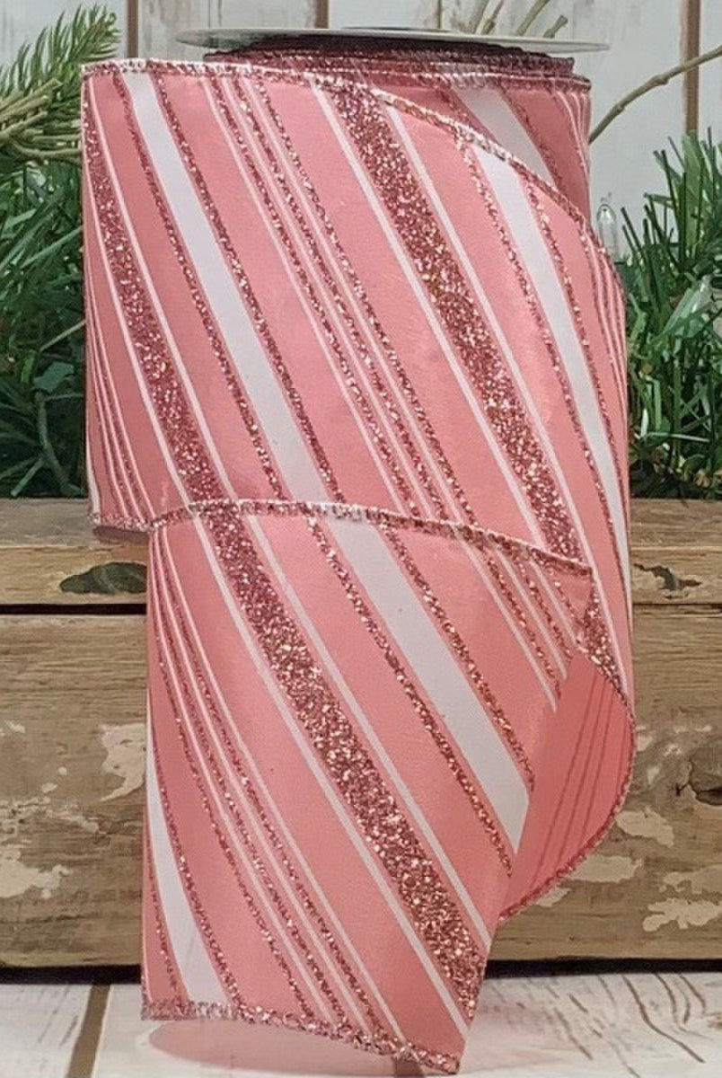 Shop For 2.5" Peppermint Stripe Ribbon: Pink/White (10 Yards) at Michelle's aDOORable Creations