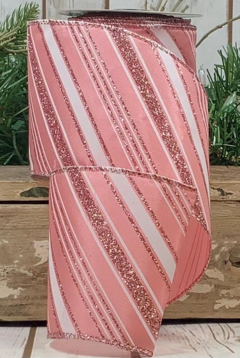 2.5" Peppermint Stripe Ribbon: Pink/White (10 Yards)