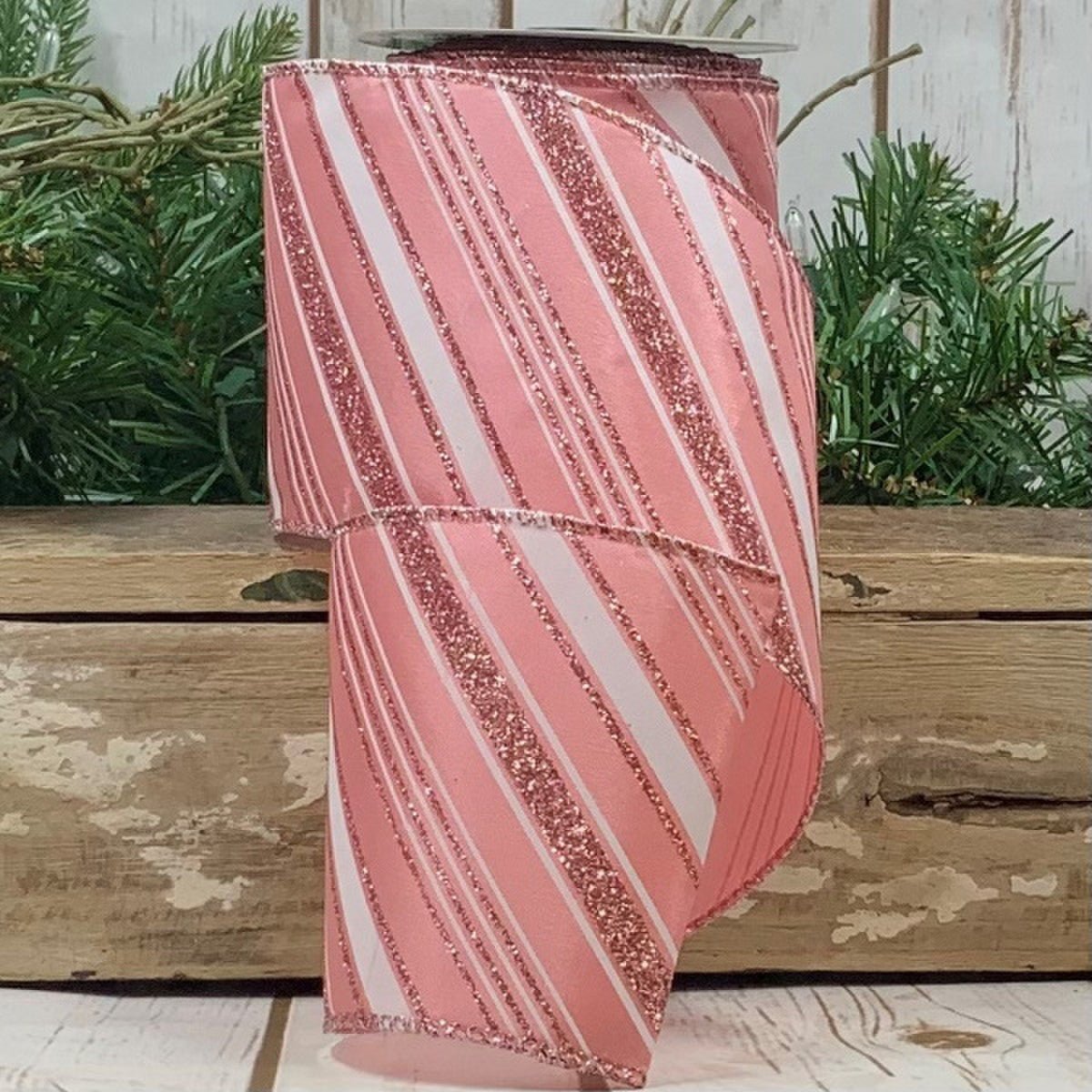 Shop For 2.5" Peppermint Stripe Ribbon: Pink/White (10 Yards) at Michelle's aDOORable Creations