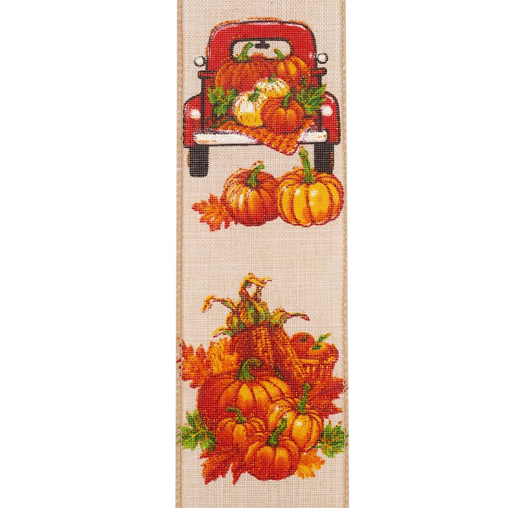 Shop For 2.5" Pickup Truck Pumpkin Ribbon: Natural (10 Yards) at Michelle's aDOORable Creations
