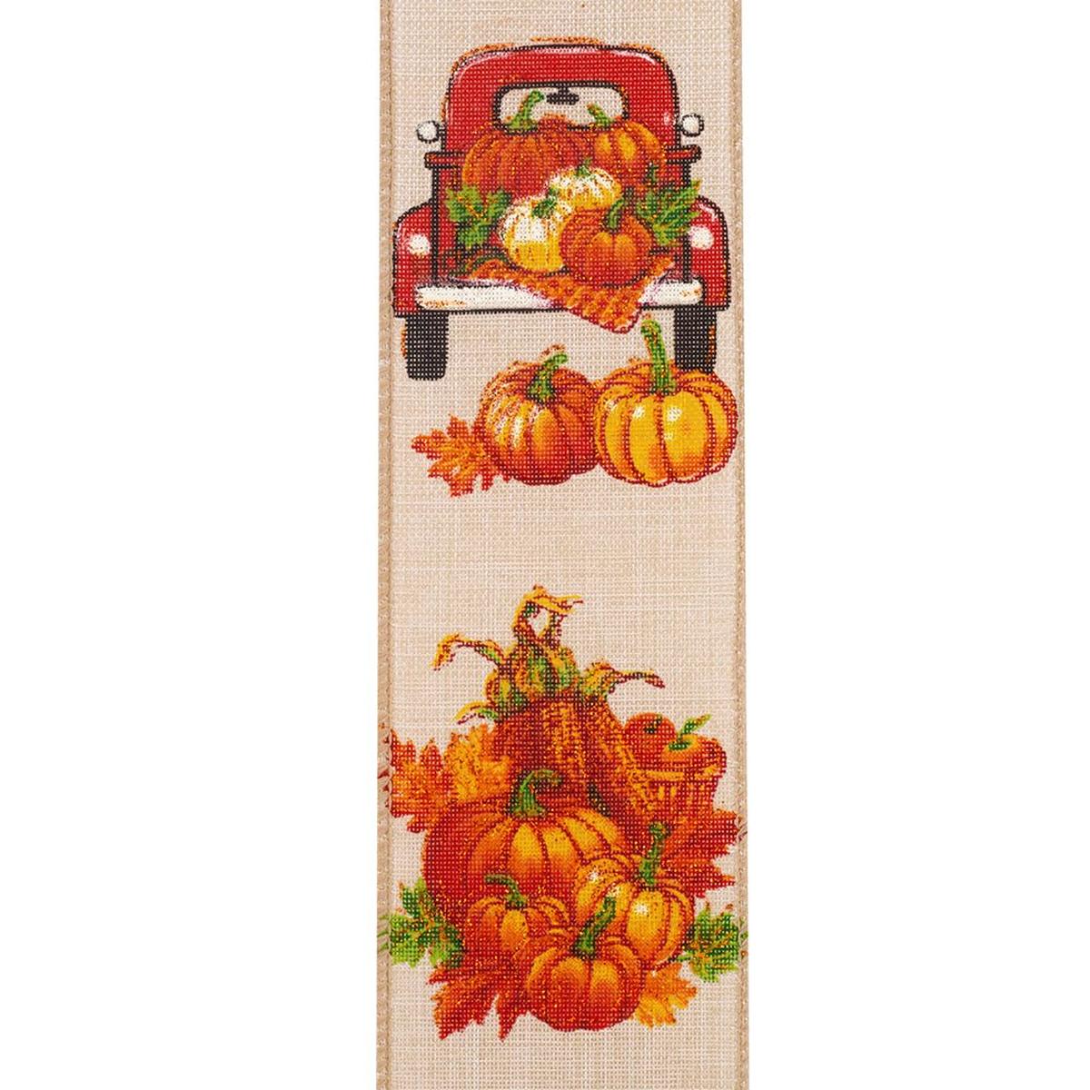 Shop For 2.5" Pickup Truck Pumpkin Ribbon: Natural (10 Yards) at Michelle's aDOORable Creations